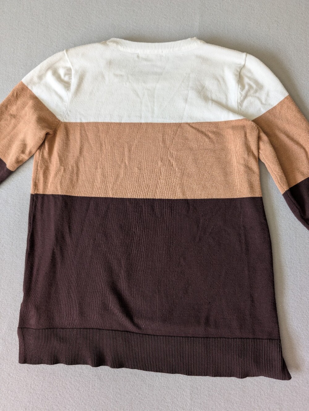 Women's Colorblock Neutral Camel Brown Crewneck Sweater Spring Minimalist Luxury image 5
